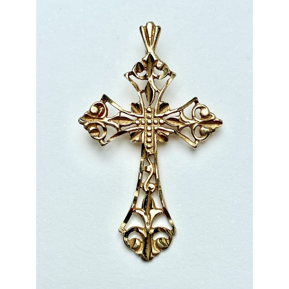 Vintage Michael Anthony MA 14K Gold Filigree Cross Pendant Signed 85 Large
